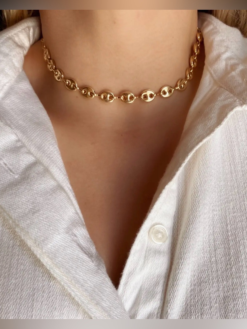 18K Gold Filled Puffy Mariner Choker Featuring Unique Chain Extender - Picture 1 of 6